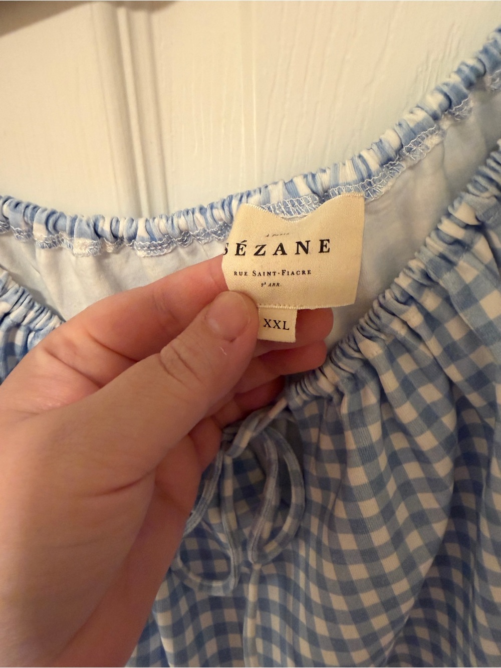 Sézane Willow T-Shirt Gingham Top – Size XXL – Ecru and Blue - Picture 4 of 5